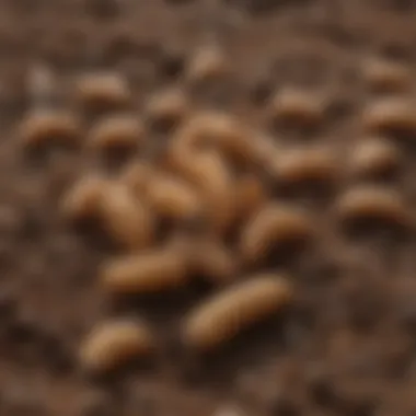 Close-up of grubs in soil