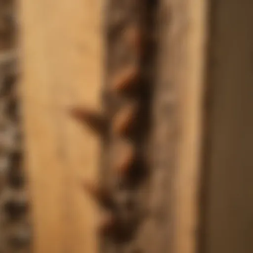 A close-up of termite damage on wood, showcasing the destructive power of these pests.