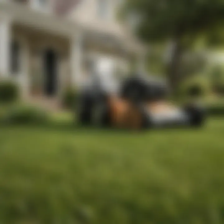 A lush green lawn being mowed with an electric reel mower