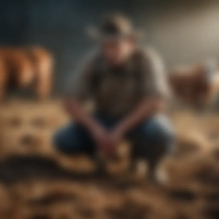 A farmer examining livestock health