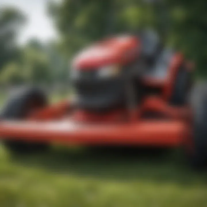 Detailed view of the mower deck illustrating the structural components