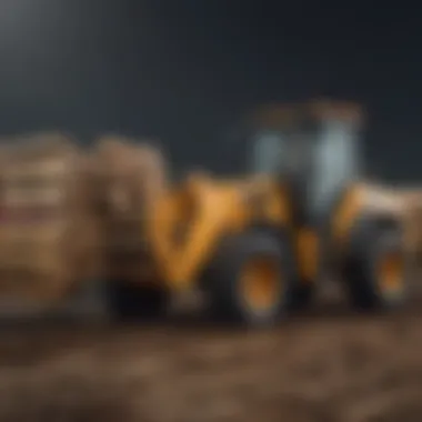 Front end loader fitted with pallet forks lifting materials