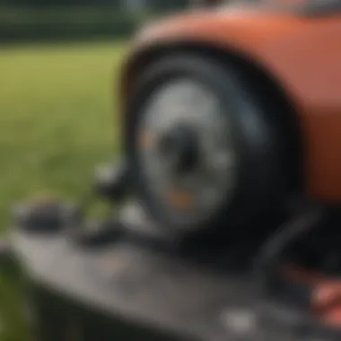 Close-up of mower controls showcasing design and user interface.