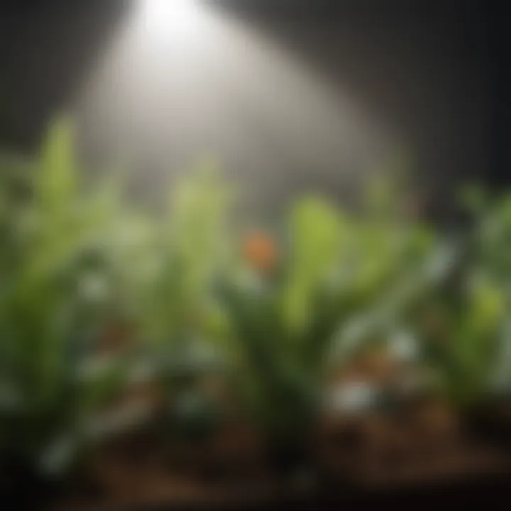 Close-up of plants thriving under various light spectra