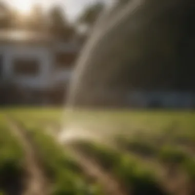 Modern Agricultural Sprinkler System in Action Modern agricultural sprinkler system in action