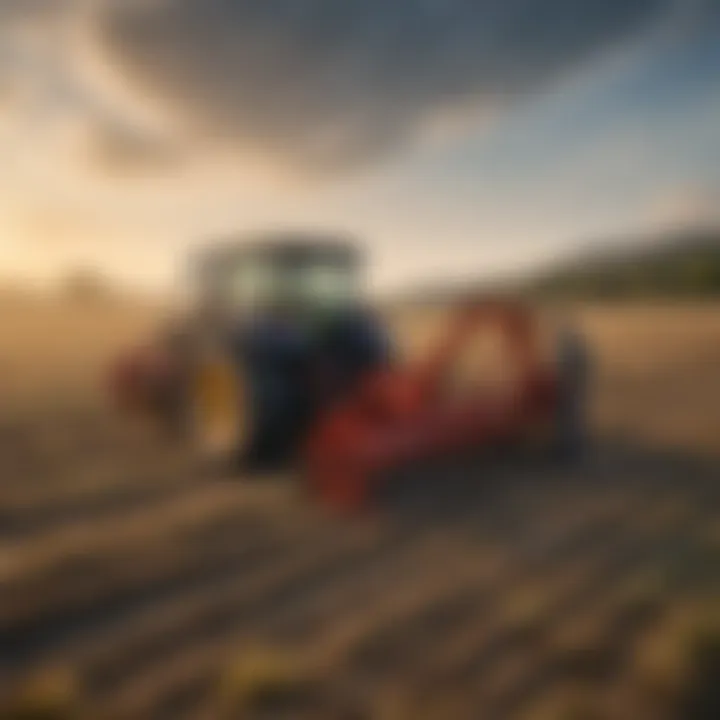 A farmer maintaining a rotary rake, showcasing proper care techniques.