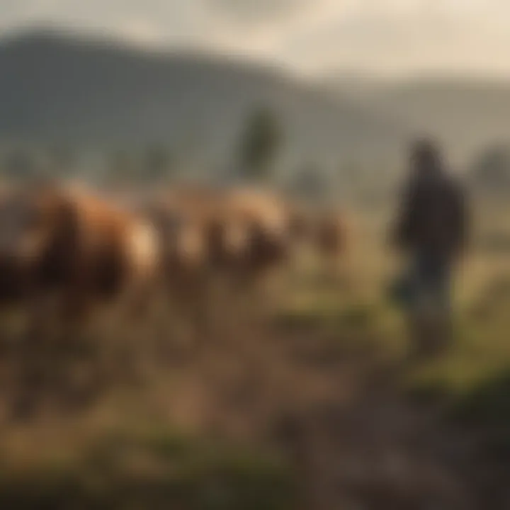 Farmers interacting with high-tech cattle management tools