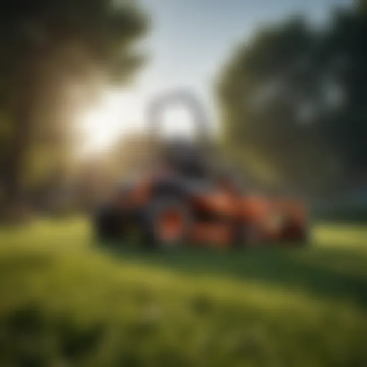 A commercial lawn mower in action on a large landscape