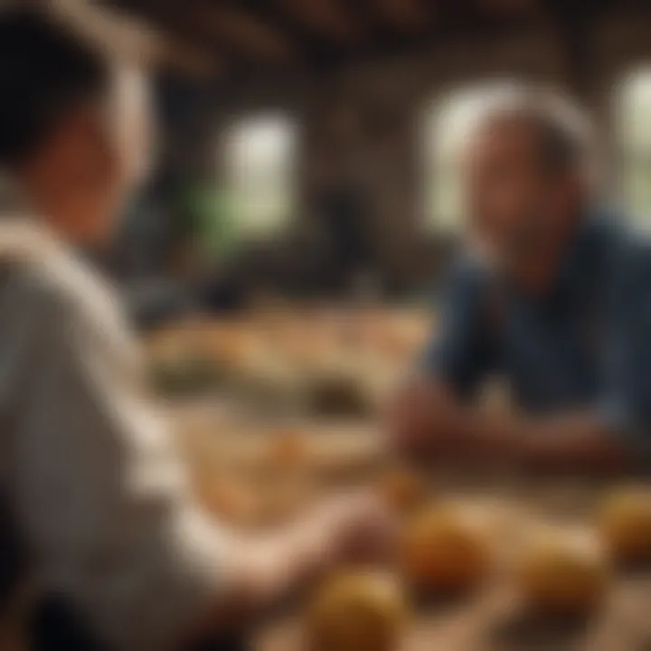 Farmers discussing financial opportunities