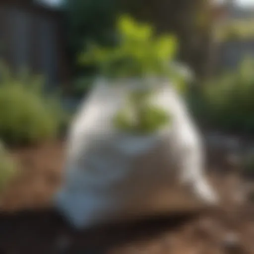 Close-up of a disposable grow bag in a garden setting