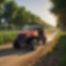 Electric utility vehicle in a lush agricultural field