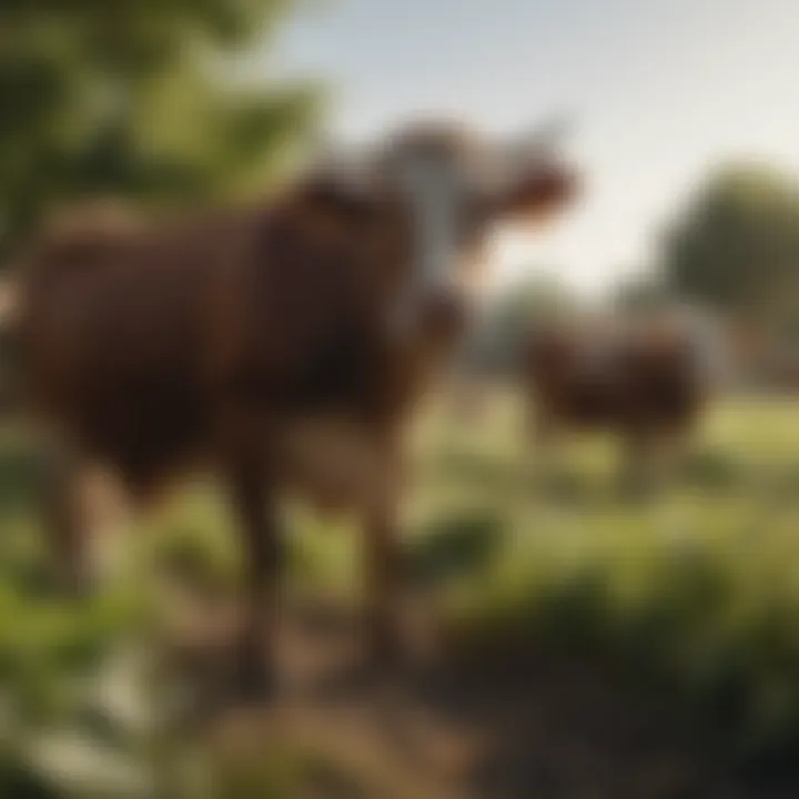 A farmer caring for cows on a sustainable farm