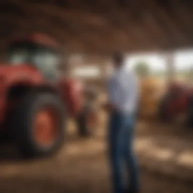 An auctioneer presenting farm machinery to an audience