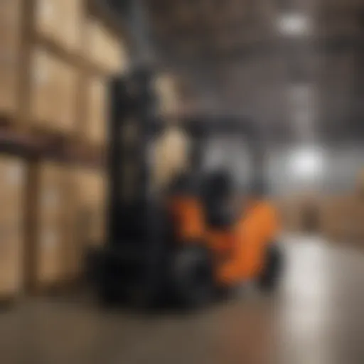 Modern forklift operating in a warehouse environment