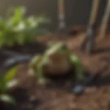 Happy Frog soil amendments displayed alongside gardening tools