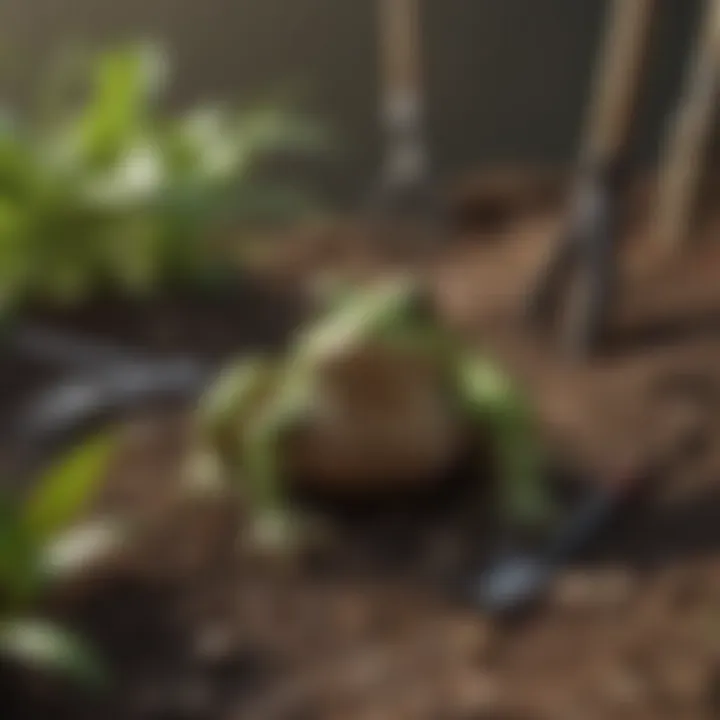 Happy Frog soil amendments displayed alongside gardening tools