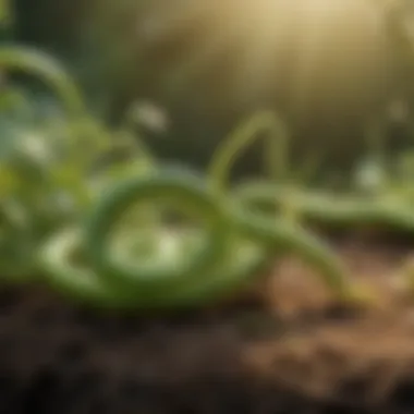 A close-up of green worms feeding on garden plants, highlighting their role in ecosystems.