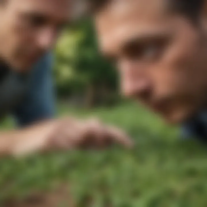 A gardener examining green worms, demonstrating the importance of observation in pest management.