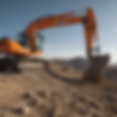 IHI Excavator in Action at Construction Site Operational IHI excavator in a construction site