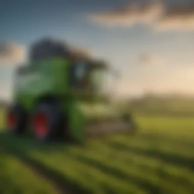 An inline square baler in action in a lush green field