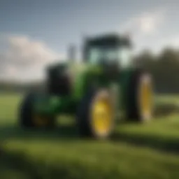 Iconic John Deere tractor in a lush green field