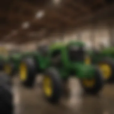 Showroom showcasing various John Deere equipment