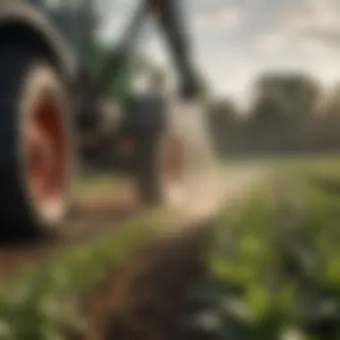 Close-up of liquid fertilizer being applied to crops