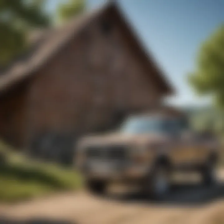 Frontier pickup parked next to a barn in rural setting