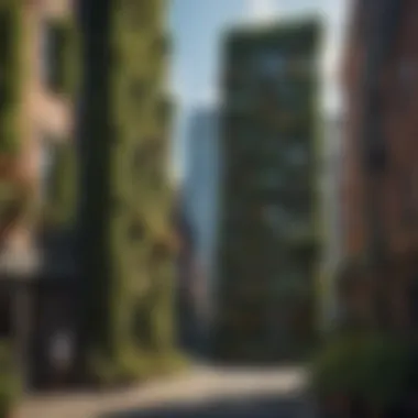 Urban Landscrapers with Vertical Gardens Illustration showcasing urban landscrapers with vertical gardens