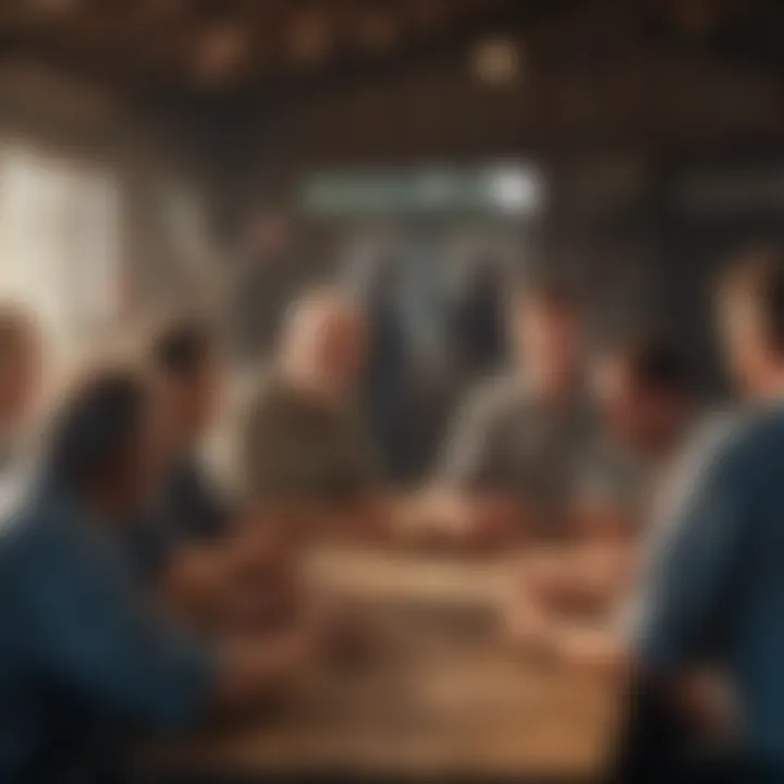 Community members discussing strategies during a Louisiana farm auction