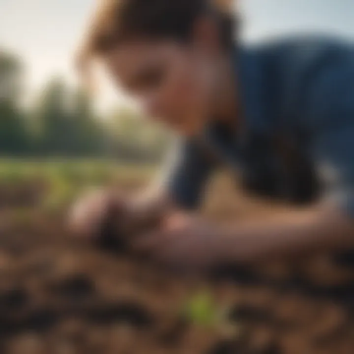 A professional examining soil health and sustainability practices