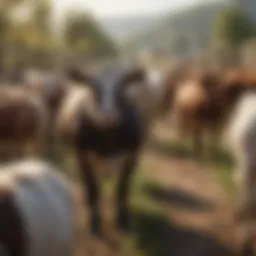 A vibrant farm landscape showcasing various livestock.