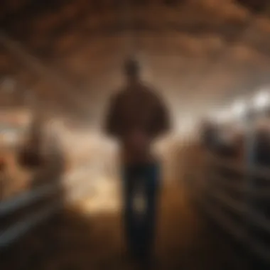Expert Livestock Management A professional inspecting livestock in a barn.