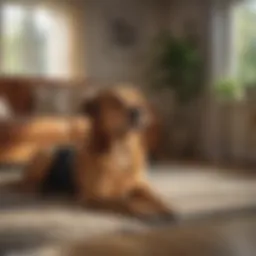 A serene living room with a dog resting on the floor, highlighting a pet-friendly space.