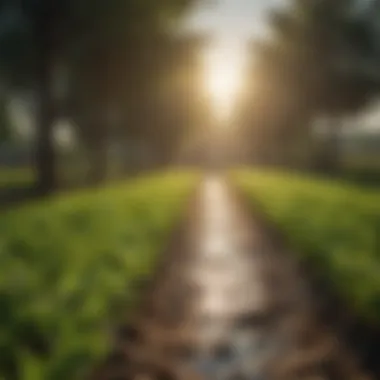 Sustainable Agriculture with Solar Irrigation A lush green farm utilizing solar water irrigation technology.
