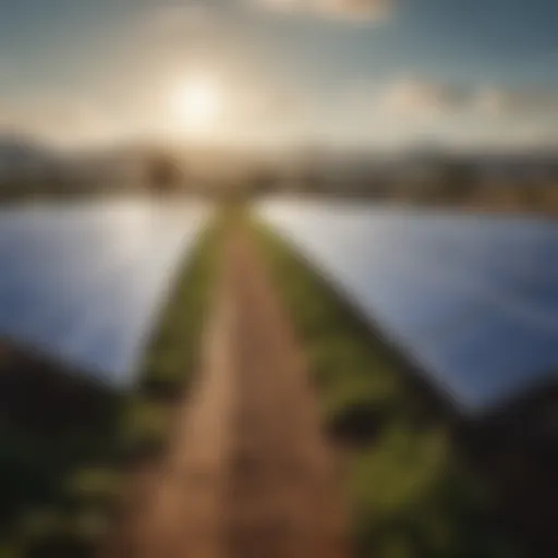 Solar water irrigation system showcasing solar panels and pump.