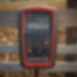A close-up view of the Speedrite Fence Tester showcasing its display panel and controls