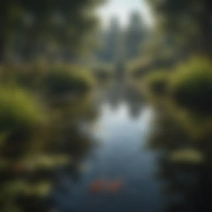 Healthy pond ecosystem with aquatic plants and clear water