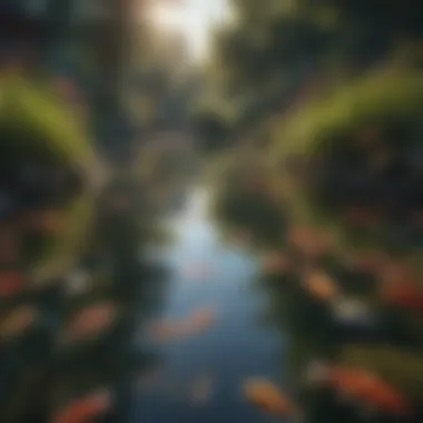 A vibrant pond teeming with colorful fish