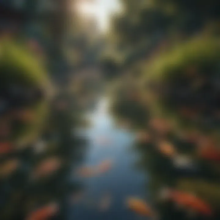 A vibrant pond teeming with colorful fish