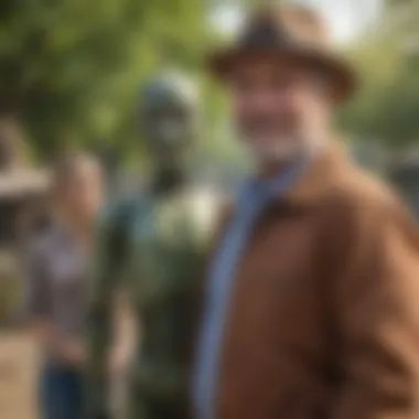 Tourists taking pictures with a Muffler Man