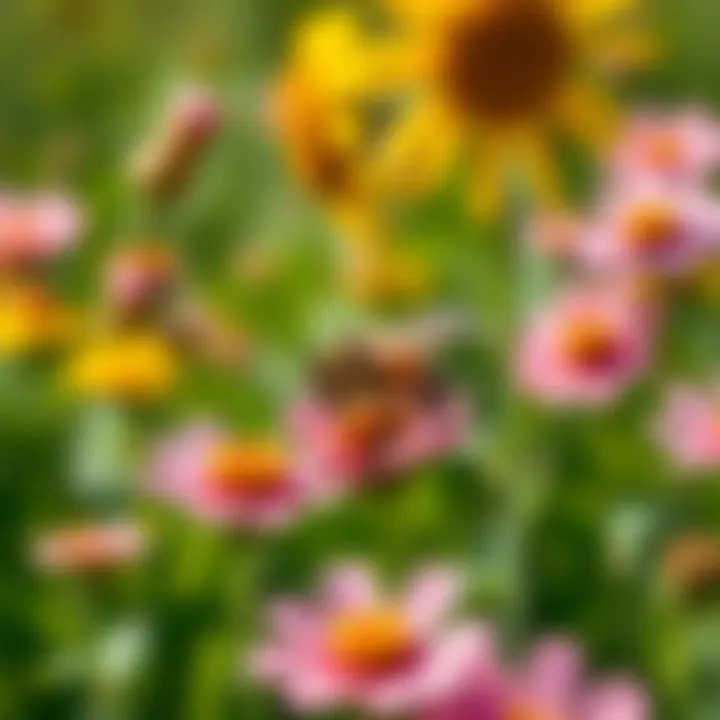 Floral Haven for Honeybees A scenic view of a blooming field that attracts honeybees