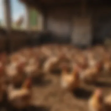 Poultry Well-Being and Nesting Efficiency A thriving flock of poultry utilizing nesting boxes for optimal egg-laying.