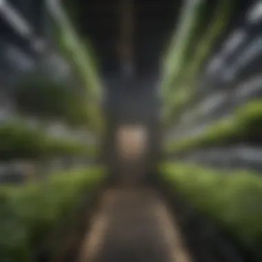 Sustainable Urban Agriculture Solutions Vertical farming setup with LED lights