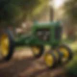 Vintage John Deere pedal tractor showcasing intricate craftsmanship.