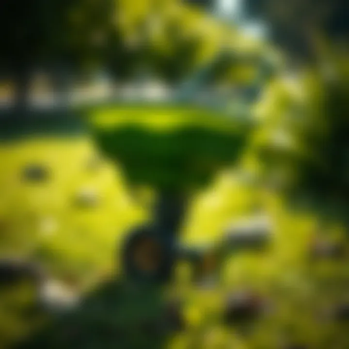 Ergonomic Design of a Mini Lawn Spreader A detailed view of a mini lawn spreader showcasing its ergonomic design