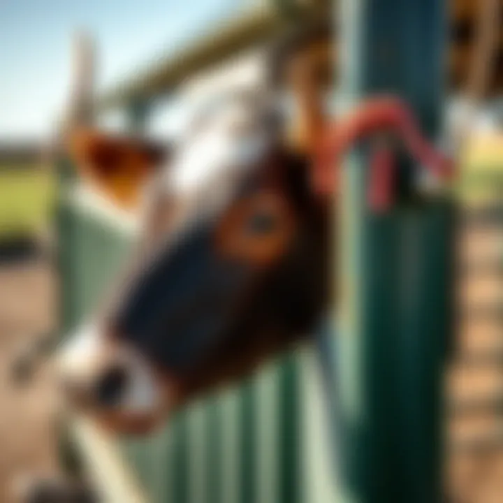 Close-up of the operational features of the Priefert Headgate