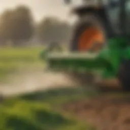 A close-up view of powdered lime spreaders in action on a vibrant green field