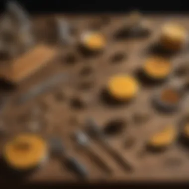 Essential Beekeeping Tools An assortment of beekeeping tools laid out on a wooden surface