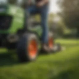 A close-up view of a lawn dethatcher in action, showcasing its effectiveness on a vibrant green lawn.